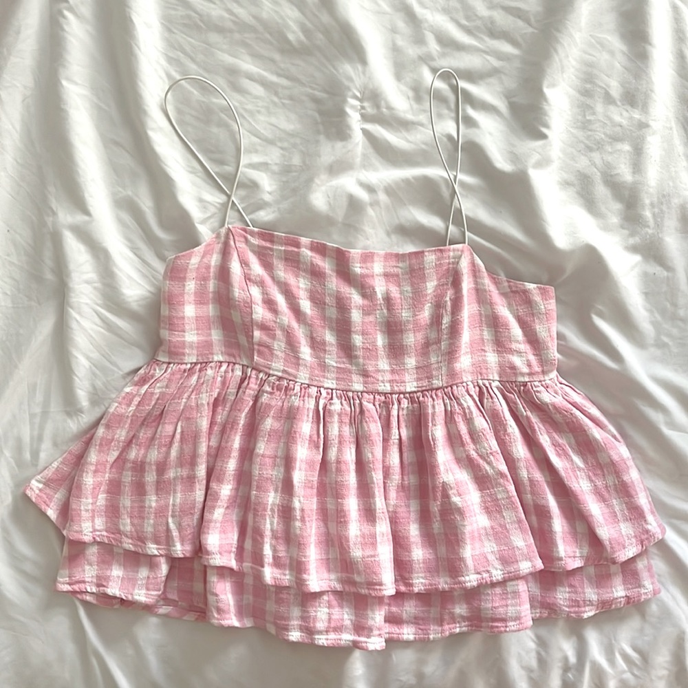 Urban Outfitters Pink and White Checkered Blouse